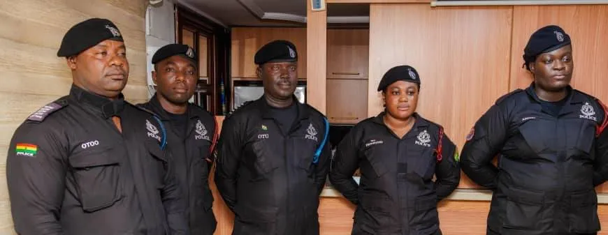 Ghana's IGP Yohuno promotes five officers after Kwafokrom raid response led to arrest of armed robbers in the Eastern Region.