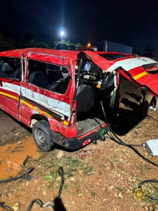 A woman has died and 14 others were injured after a MAN truck collided with a Toyota Hiace on the Accra–Kumasi highway near Bunso.