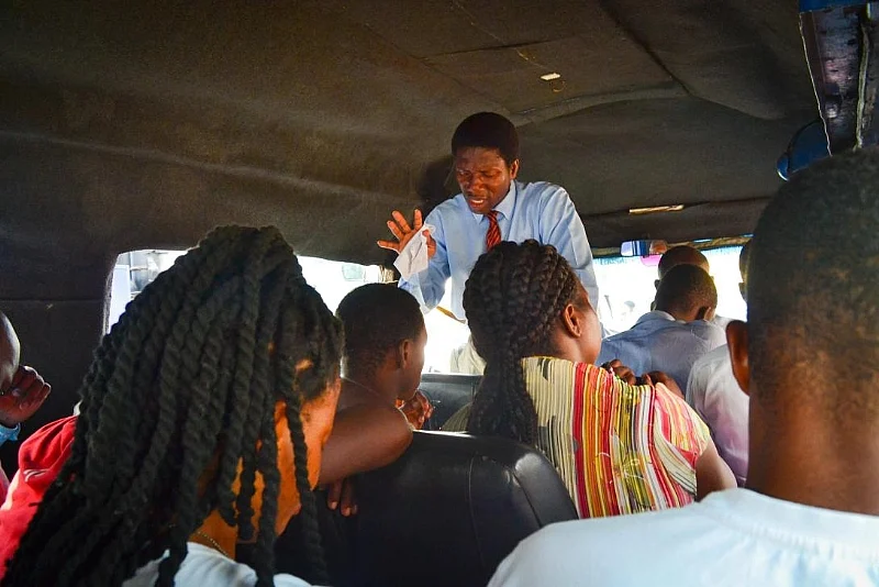 Trotro preaching in Ghana